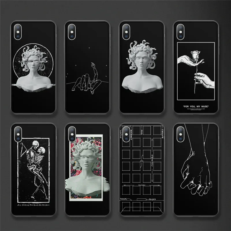 

Ottwn Medusa Phone Shell For iphone 7 Soft TPU Silicone Dark Style For Iphone 6 6s 8 Plus XS XR Max Horror Skull Case Cover
