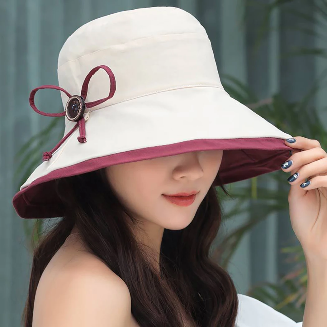 2019 أزياء الصيف إمرأة قبعة بحافة الأشعة فوق البنفسجية حماية طوي قبعة للشاطئ الصيف قبعة واسعة حافة قبعات للحماية من الشمس للنساء الفتيات