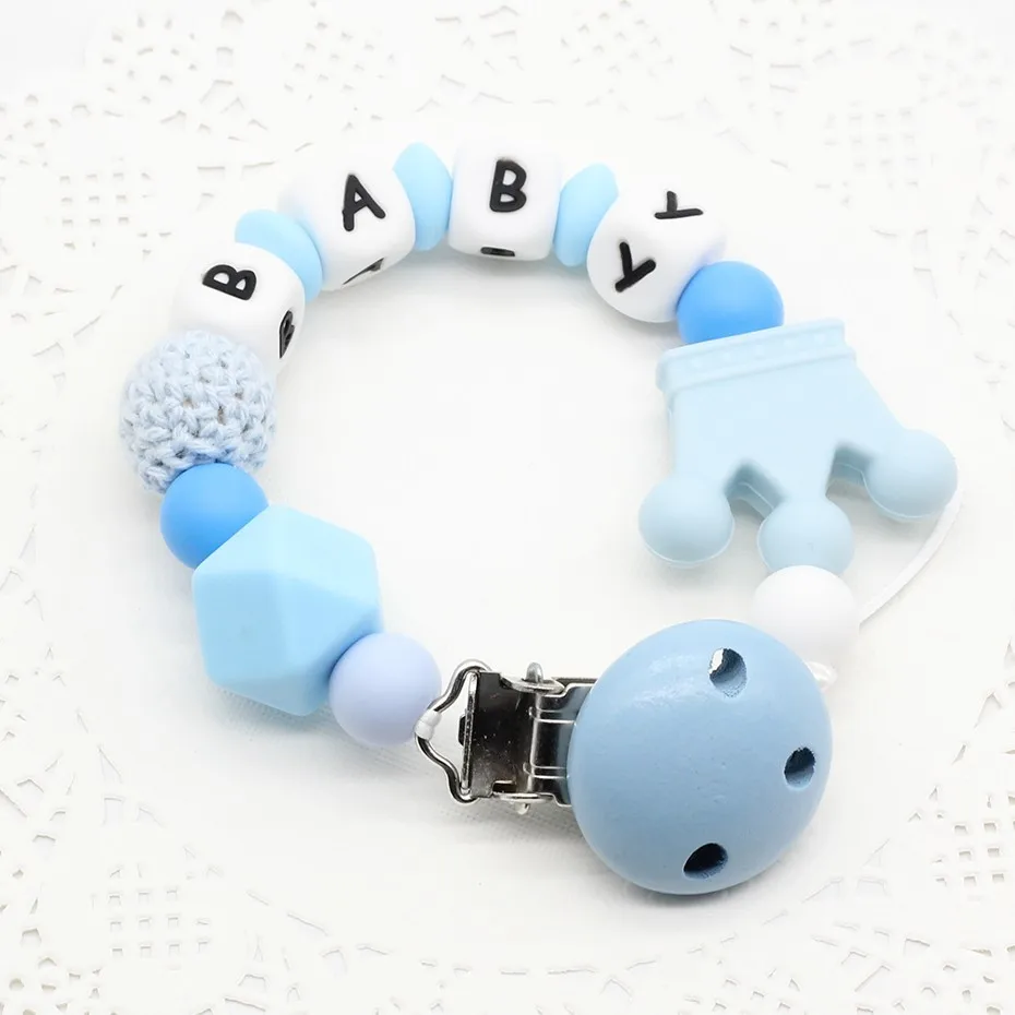 Silicone Personalised Name Baby Pacifier Clips Pacifier Chain With