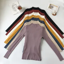 Новый Для женщин вязаный свитер осень-зима тонкий Повседневное эластичные пуловеры, с длинным рукавом Половина Водолазка Повседневное
