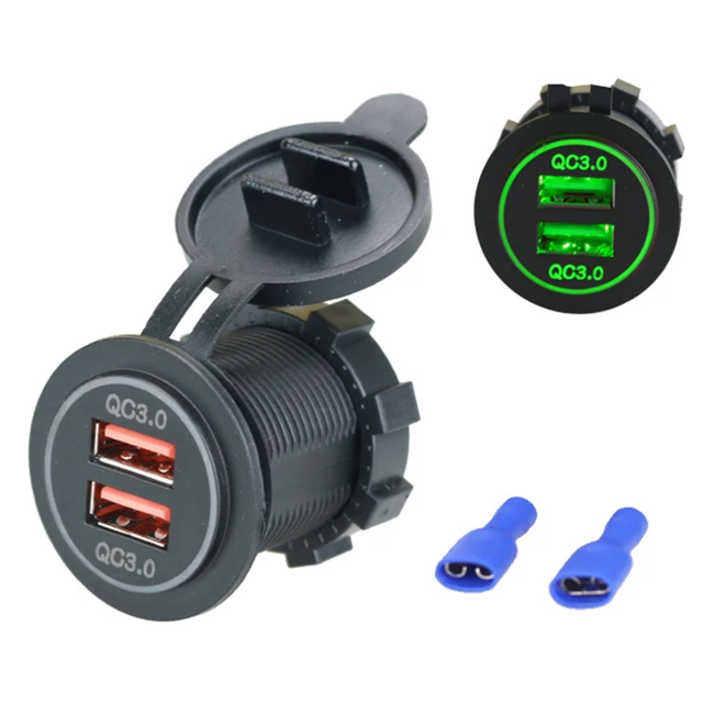 $US $10.11 12V 24V Motorcycles mini Dual USB QC 3.0 Smart Car Charger Fast Charge Red/Green/Blue LED Light fit