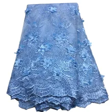 Светло-синяя 3d кружевная ткань африканская французская кружевная ткань высокого качества вышитая тюлевые ткани Свадебная кружевная ткань