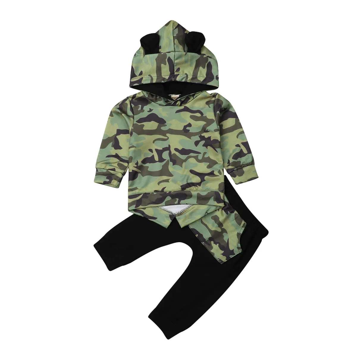 

Baby Kids Camouflage Clothes Sets Toddler Kid Babies Boys Girls Hooded Ears Tops Camo Pants Outfits Clothing 0-4T