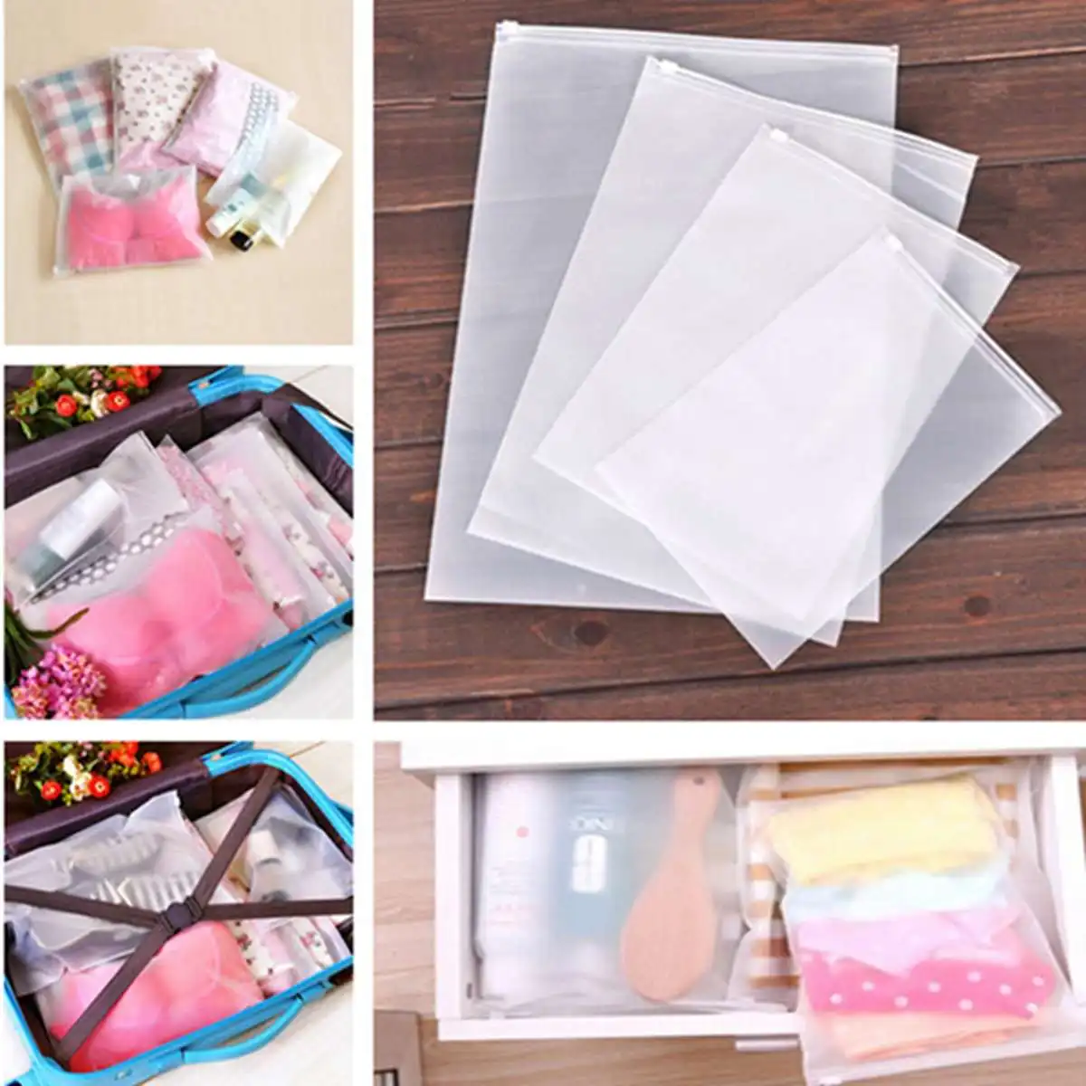 

4pcs Transparent Luggage Clothes Storage Bag Travel Pouch Luggage Cosmetic Clear Packaging Pouch Waterproof Package 4 Size