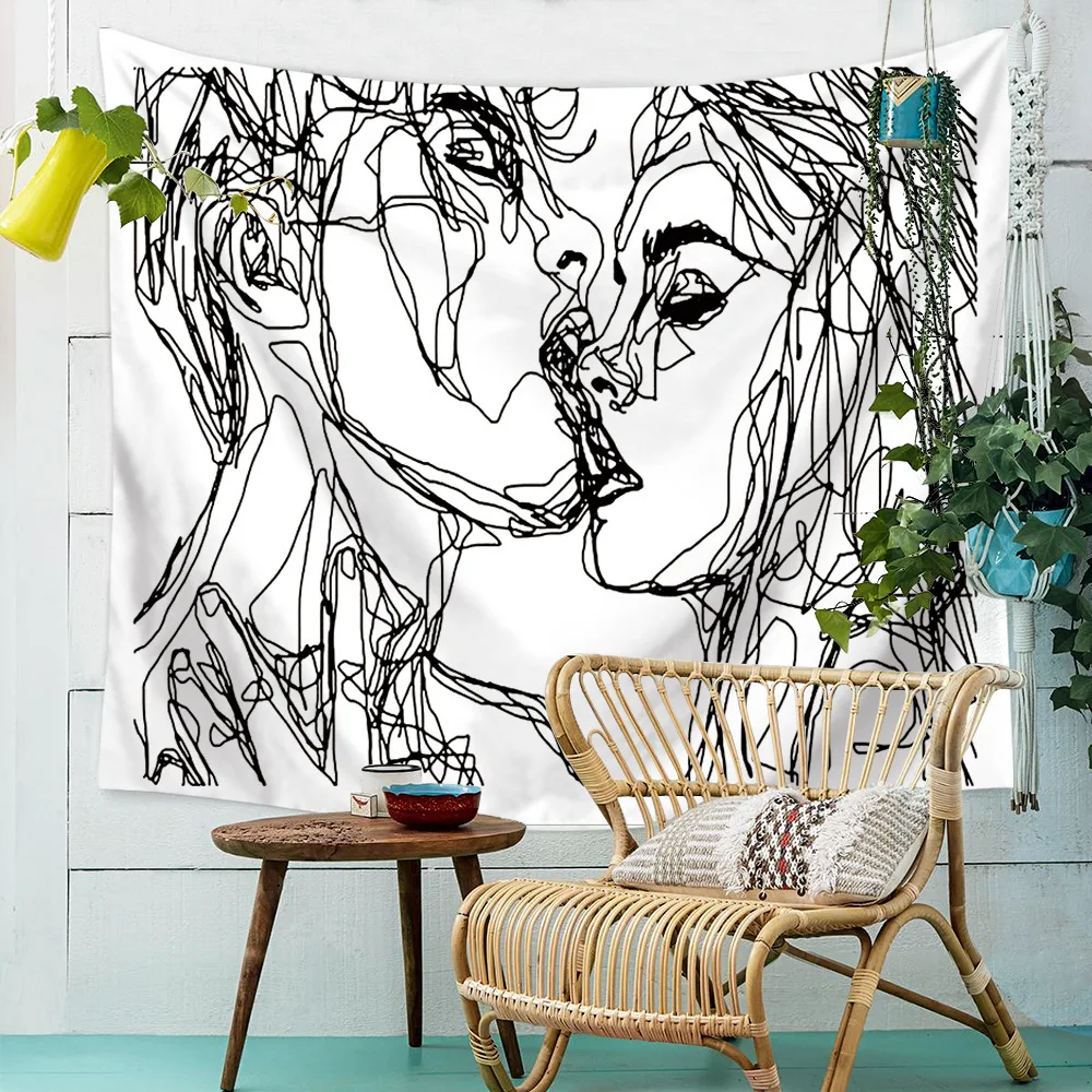 Целующиеся черно белые абстрактные современные гобелены настенные большие