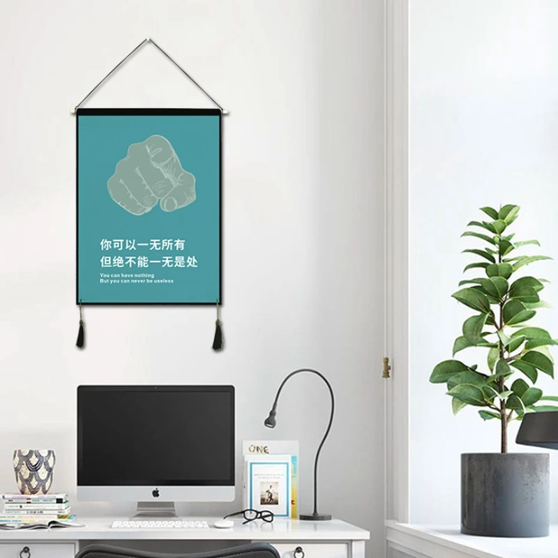 Hanging Tapestry Inspiring Words Prints with 2 Tassels Cotton Linen