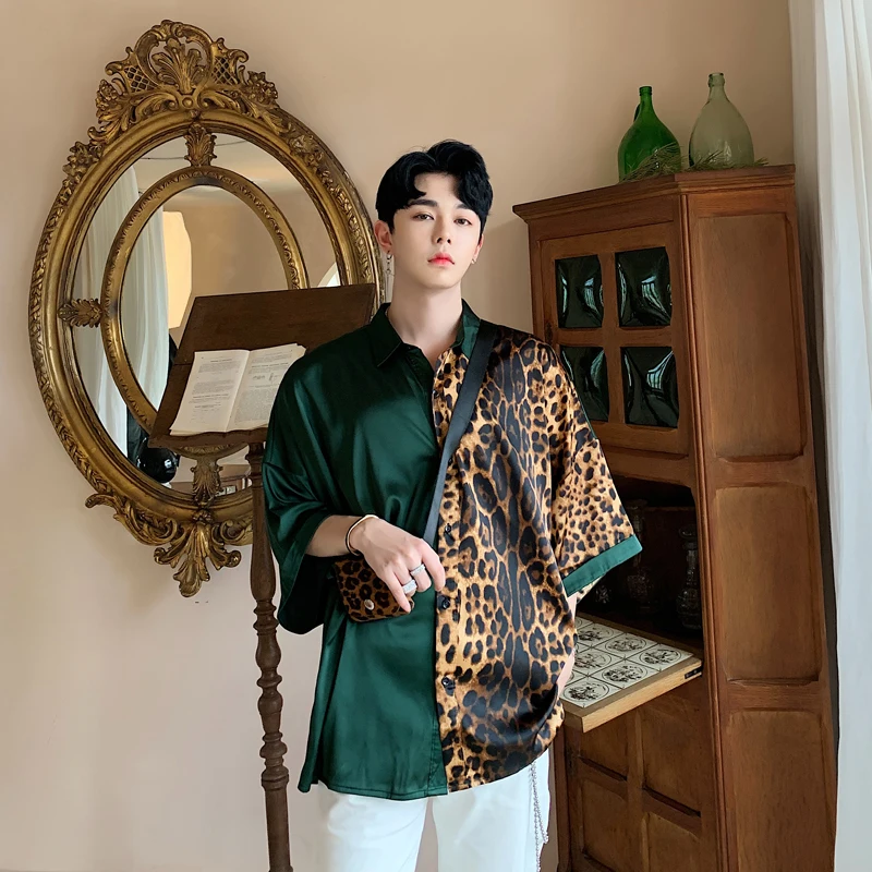 

Men's Shirt 2019 Summer New Splicing Short Sleeve Shirt Loose Refreshing Five-Sleeve Shirt Fashion Trend Summer Men's Wear