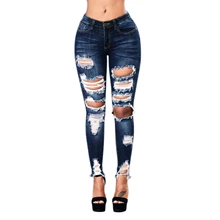 Джинсы с рваными коленками обтягивающие джинсы женские джинсовые лето осень микро-Эластичные Обтягивающие, до середины талии ковбойские джинсовые брюки-карандаш женские