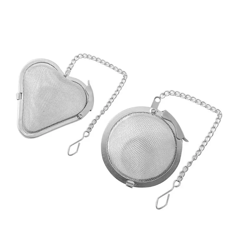 

Reusable Stainless Steel Tea Strainer Locking Spice Mesh Infuser Tea Ball Filter with Chain With Heart shape And Round shape