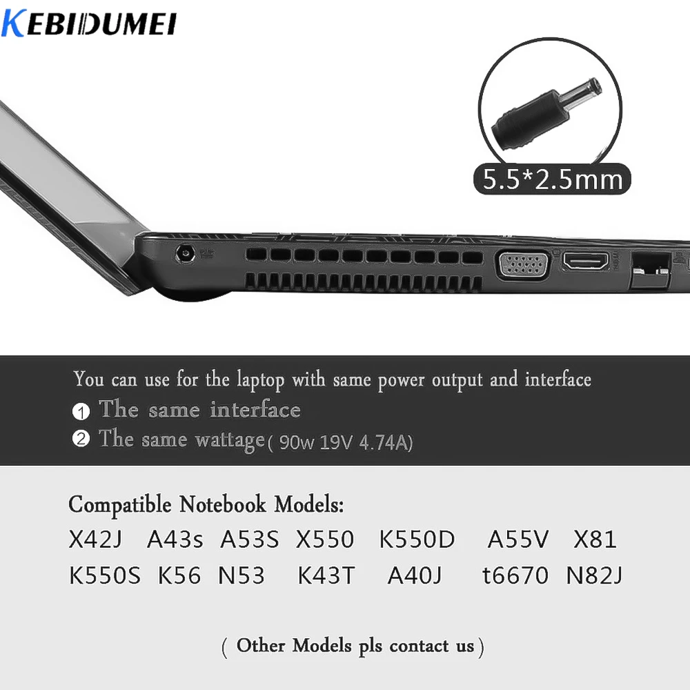 Зарядное устройство KEBIDUMEI для ноутбука Toshiba 19 в 3 42 А 65 Вт зарядное нетбука
