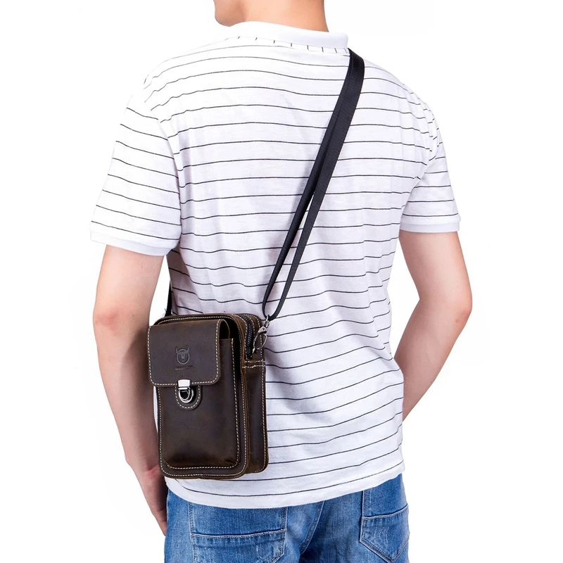  BULLCAPTAIN Genuine Leather Men Shoulder Bag Small Men Bag Vintage Casual Multifunctional Messenger - 33012123223
