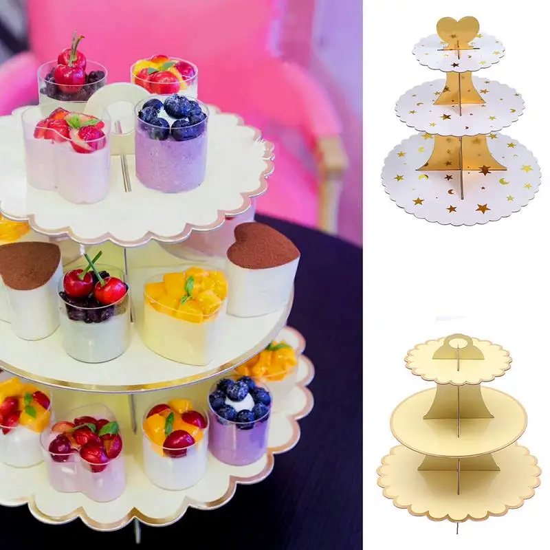 High Grade Gilding Paper Three Layer Cake Stand Disposable Dessert