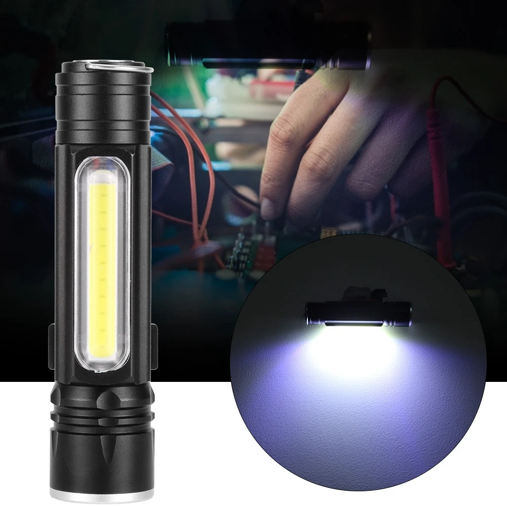 

small flashlight Mini LED Flashlight Waterproof 4 Modes Zoomable Torch Portable COB Work Lamp 18650 linterna led recargable