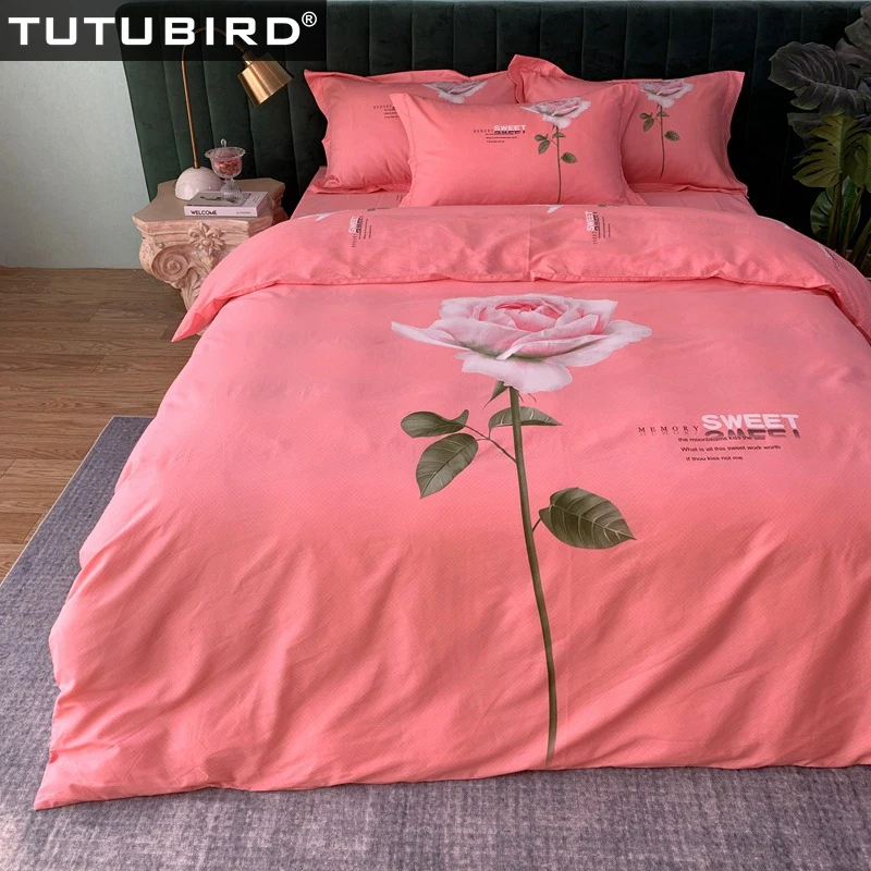 

100% Cotton bedding set red rose bedspread girls lady princess duvet covers pastoral duvet bed linen sheet pillowcase 4pcs