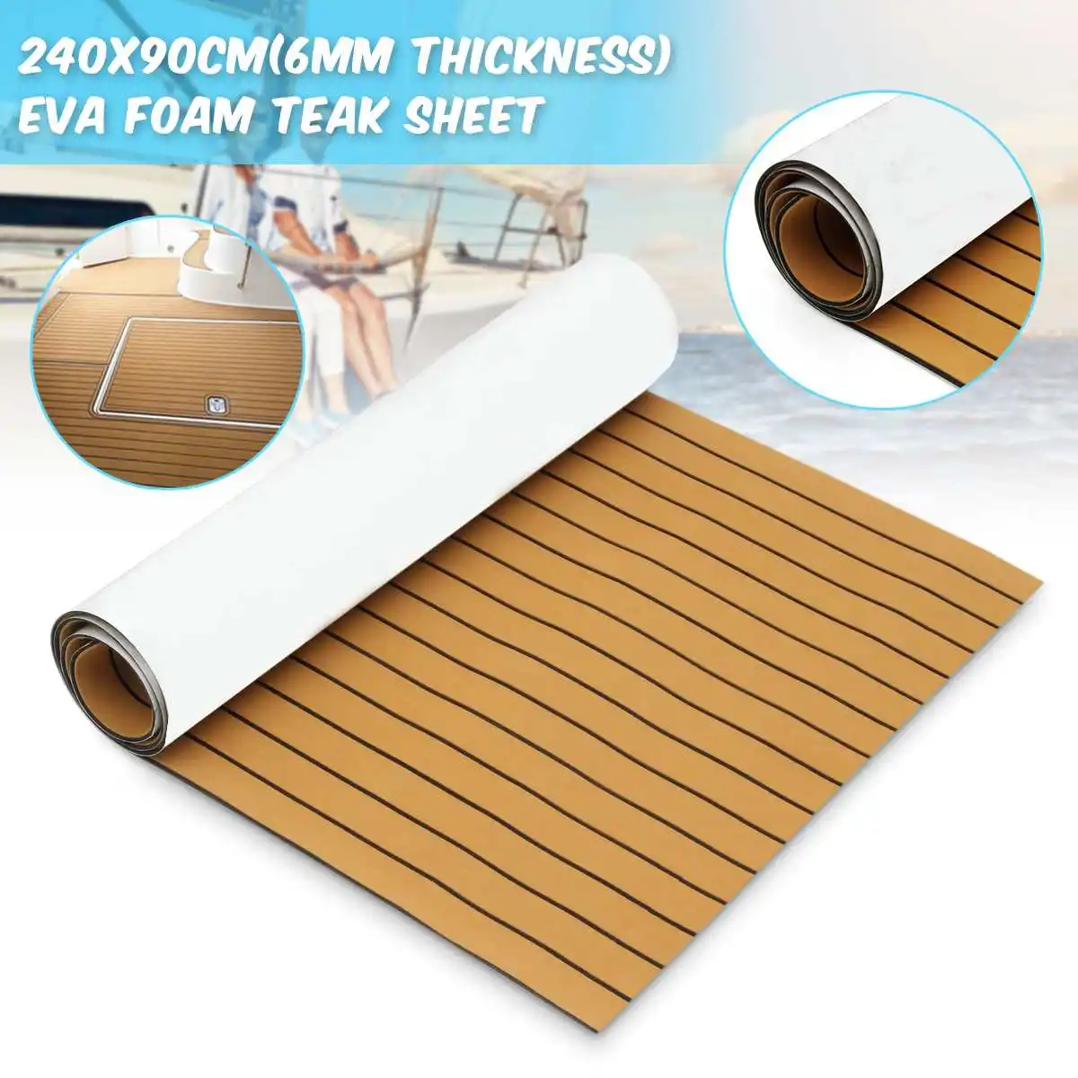 

Self-Adhesive 2400x900x5.5mm Gold with Black EVA Foam Teak Boat Flooring Sheet Yacht Synthetic Teak Decking Pad