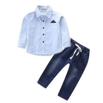 

2-8T Kids Baby Boy Outfits Clothes Short Sleeve T-shirt Blouse shirt Tops Jeans Denim Pants Fashion gentleman Streetwear