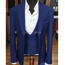 Three Piece Slim Fit Men Suits For Wedding Prom Groom Tuxedos 2019 Peaked Lapel Jacket Pants Vest Custom Made Waistcoat Blazer
