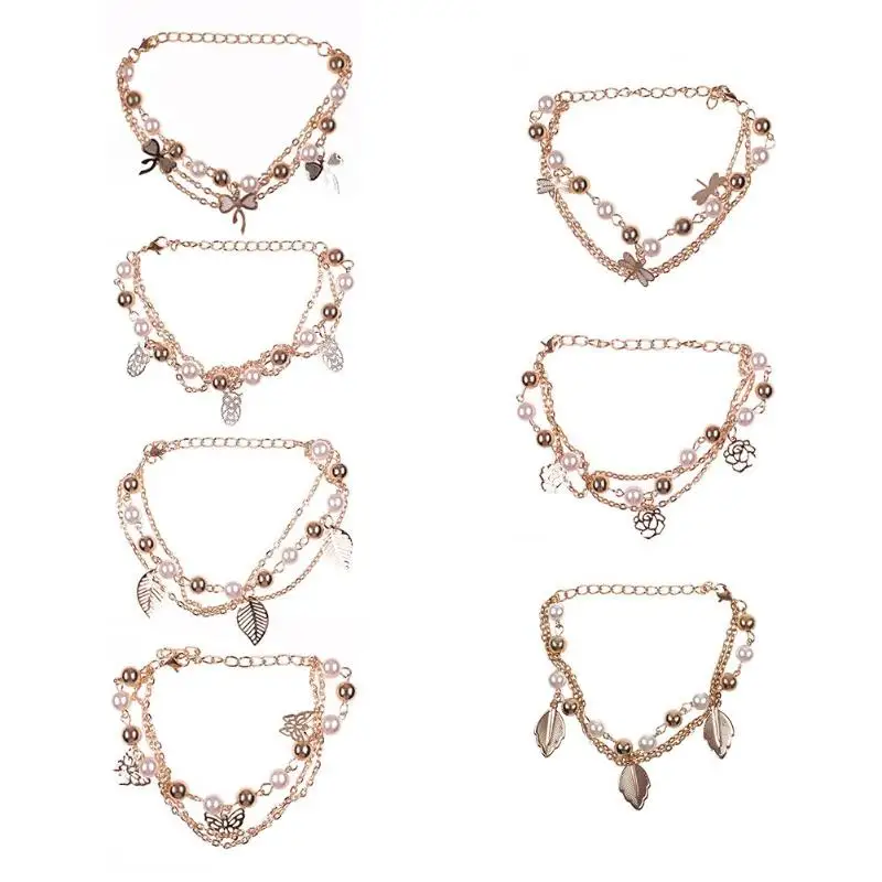 

Gold Multilayer Pearls Anklet Beads Foot Chain Women Fashion Jewelry Gifts
