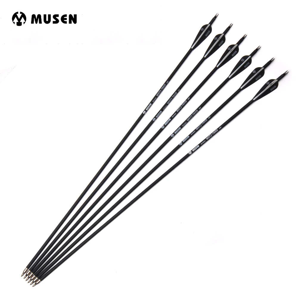 Billige 6 12 24 stücke Carbon Pfeil 28 30 Zoll Durchmesser 7,8mm Wirbelsäule 500 mit Austauschbare pfeilspitze für Bogenschießen bogen Jagd Schießen