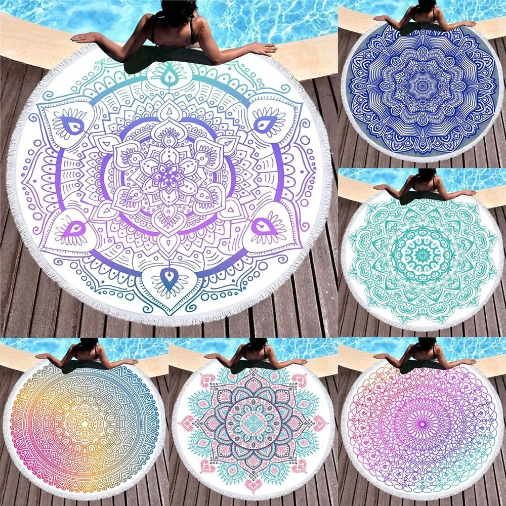 

Mandala Beach Towels Round Microfiber Boho Style Good Water Absorption Yoga Mat Bath Towels Bath Mat Serviette 150x150cm