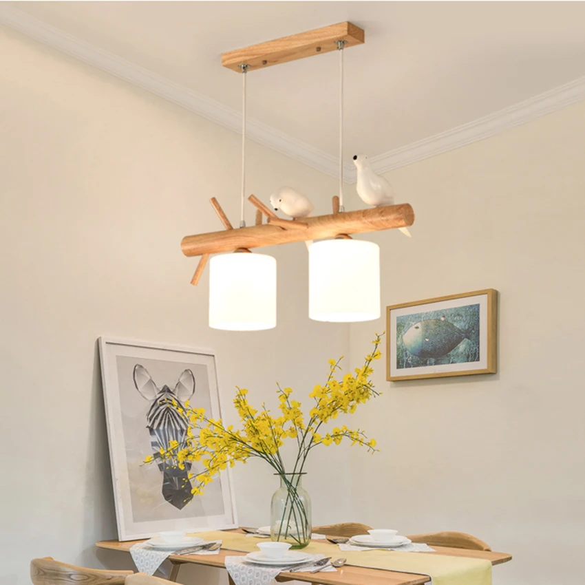 

2/3Heads Resin Bird Wood Lamp Light Pendant Dining Room Decoration Pendant Lamp Kitchen Fixtures Hanging Lamp Lighting Luminaire