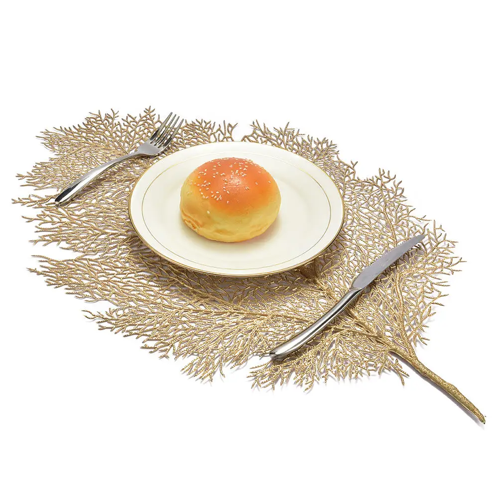

56*38cm Kitchen Table Mat Simulation Coral Branches PVC insulation Pad Coasters Pastoral Style Placemat Restaurant Decorations