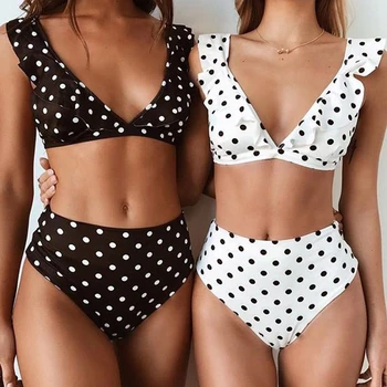 

Bikini Set Sexy Women Ruffle Dot Swimsuit Push-up Padded Bra High Waist Bottom Sexy Bandage Swimwear Woman Bikinis 2019 Biquini