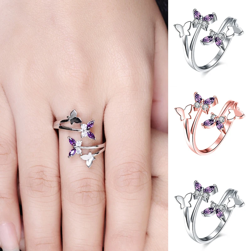 

Rose Golden Hot Sale Allergy Free Unique New Arrival Adjustable High Quality Silvery Exquisite 1PC Butterfly Crystal Wings Rings