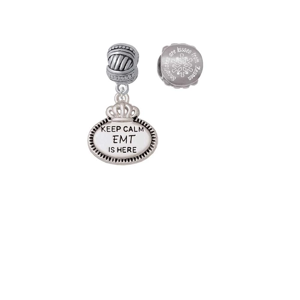 Silvertone Keep Calm EMT is Here Snowflakes are Kisses from Heaven Charm Beads (Set of 2) |