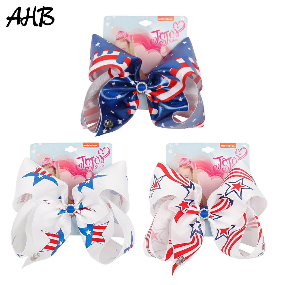 

AHB Hair Accessories 7" 4th of July Hair Bows with Clip for Girls Printed Bowknot Hairgrips Independence Day Party Kids Headwear