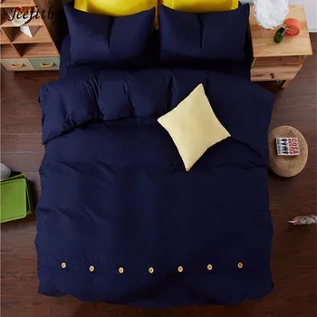 

Home Textile Solid Color Button Decoration Style 3/4pcs Bedding Sets Pillowcase Bed Linen Duvet Cover Set Queen Full Twin Size