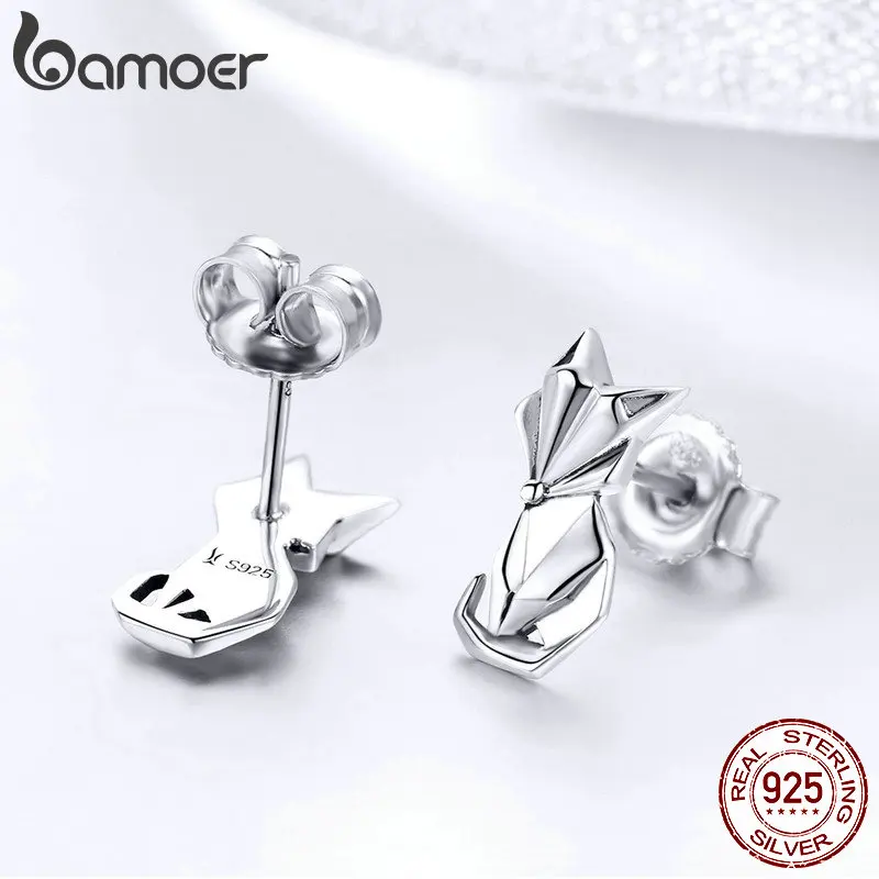 BAMOER хит продаж Настоящее серебро 925 пробы модные складные серьги гвоздики с