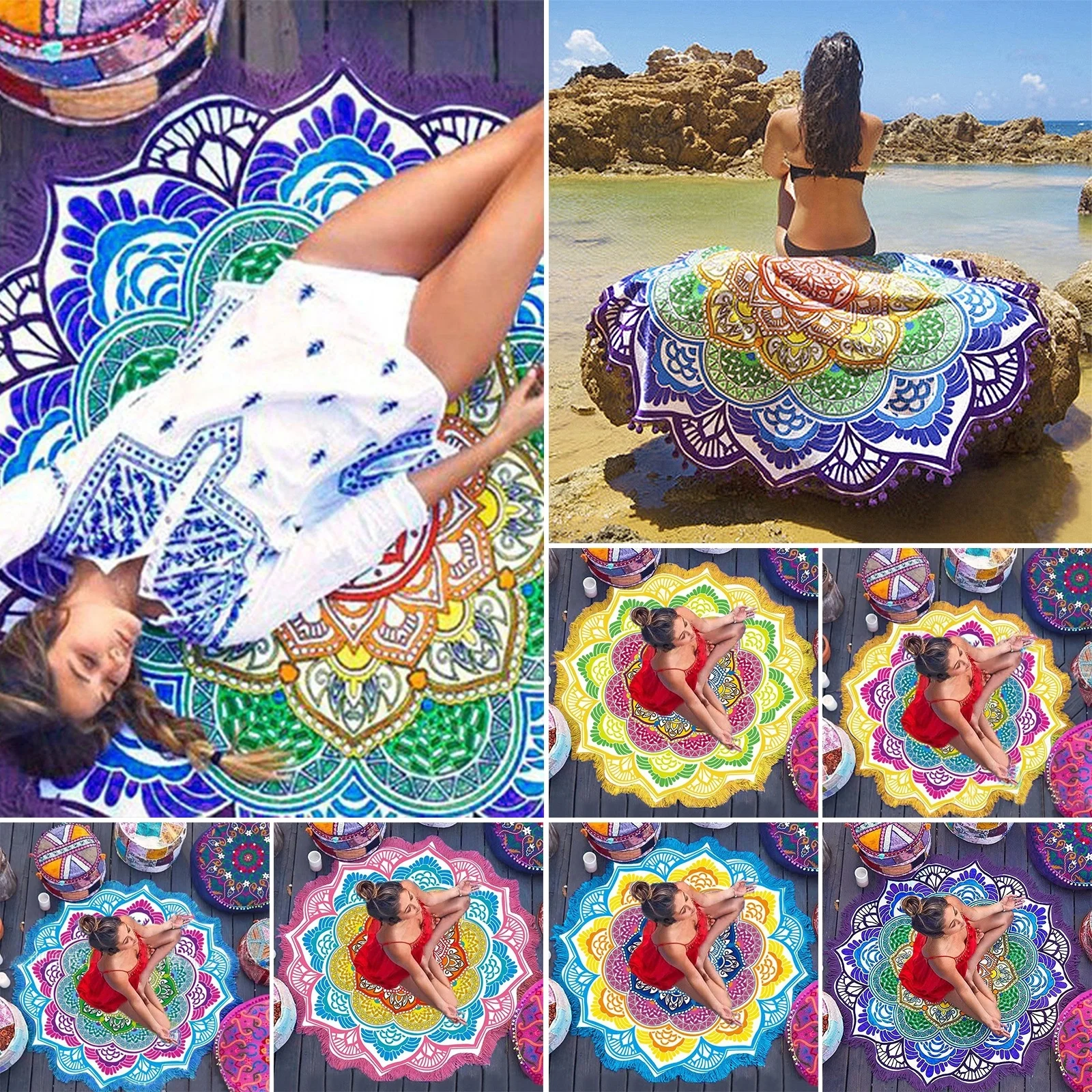 

Indian Mandala Tapestry Hippie Wall Multicolor Tapestries Beach Towels Pareo Summer Beach Blankets Bohe Yoga Mat Table Cloth