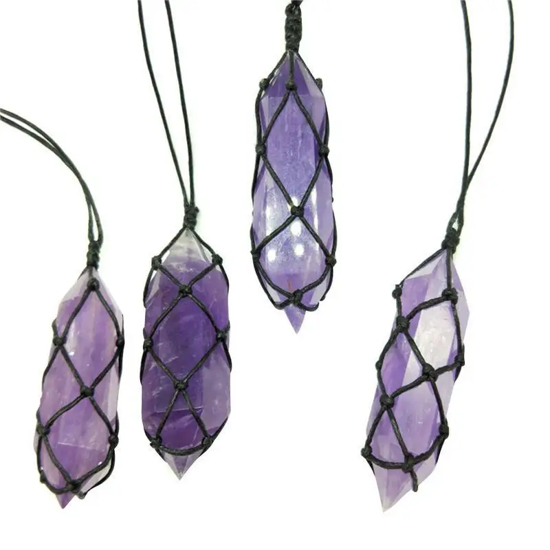 

1Pc Natural Purple Amethyst Quartz Crystal Pendant Healing Gemstone Wand Reiki Home Decoration Personal Necklace Jewelry