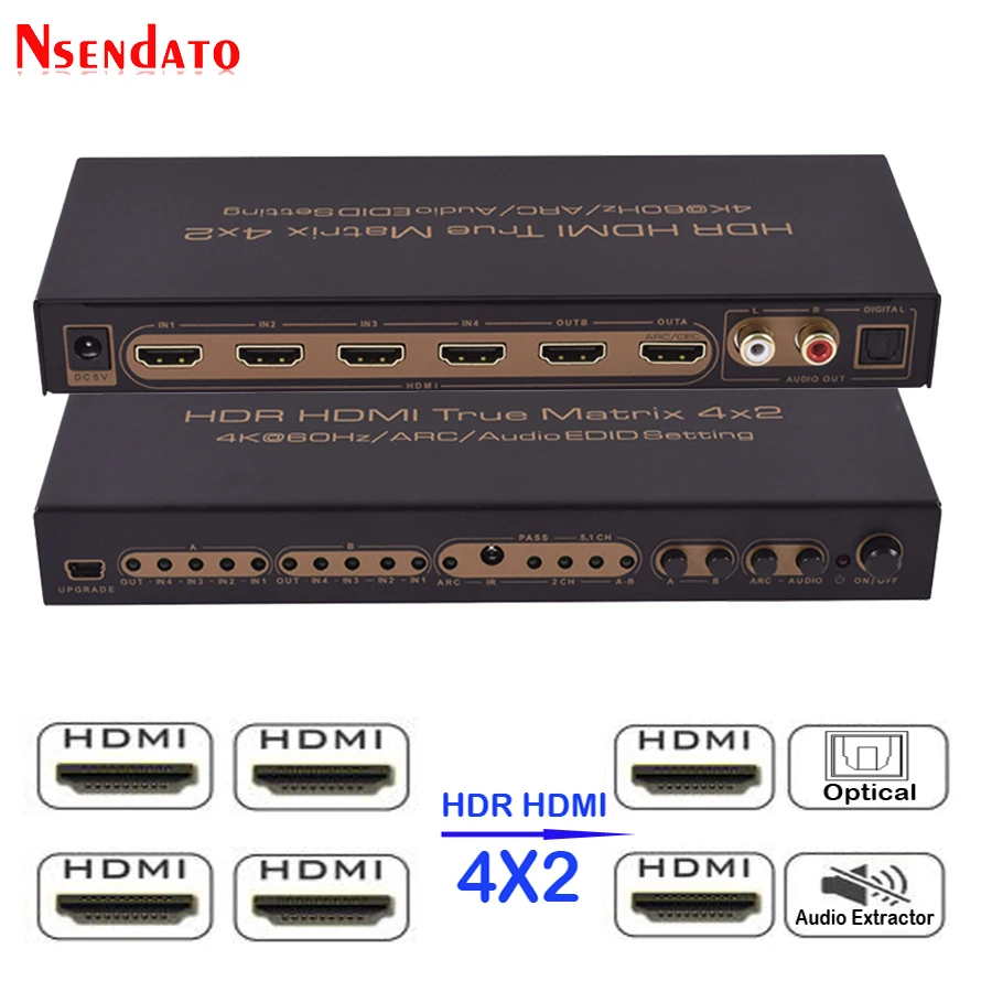 Гибкий кабель HDR HDMI 4x2 матричный коммутатор 4 K 60 Гц 4 в 2 из коммутатор сплиттера HDMI аудио экстрактор дуги ИК Управление SPDIF для PS3 PS4 ТВ DVD