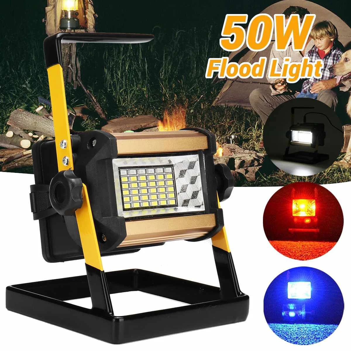 

AC 220V 6000lm 50W Flood Light Powerful Waterproof Rechargeable LED Tactical Camping Fishing Working Torch Flash Lamp Flashlight