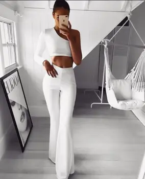 

Women Plain Palazzo Wide Leg High Waist Flared Trousers Long Loose OL Work Pants