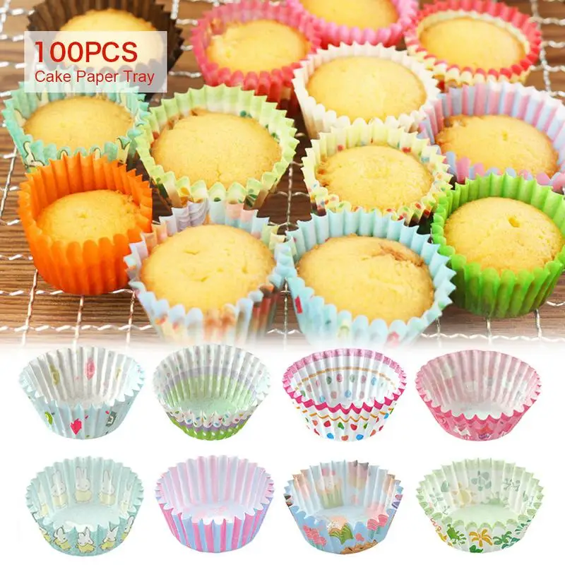 

100PCS Multi-color Baking Paper Tray Tool DIY Muffin Cake Paper Cup Oil-proof Paper Tray High Temperature Egg Tart Holder