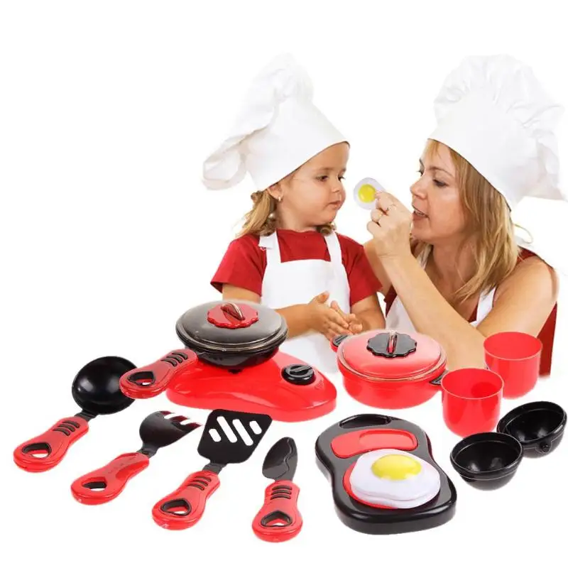 Дети пластиковая кухонная утварь игрушка, обучающая готовке играть Кухня Игрушки для девочек Детский комплект сковороды игрушечная посуда набор посуды игрушка в подарок