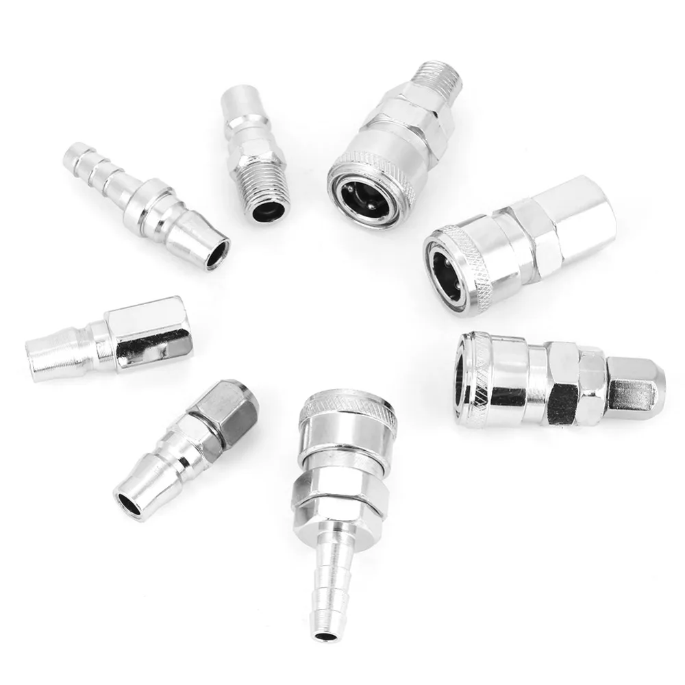 

8Pcs 1/4 Pneumatic Quick Fittings Release Plug Socket Connector Set for Air Compressor Hose Tool