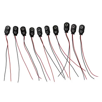 

10 Pcs Snap 9V (9 Volt) Battery Clip Connector I Type Black w Cable