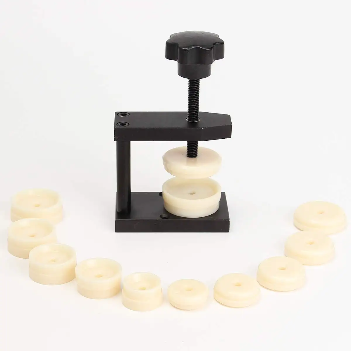 

12 Dies Watch Crystal Front Back Case Cover Screw Press Presser Close Mini Drill Press Vice Watchmakers Repair Kit Tools