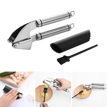 

3PCS Garlic Press Set Stainless Steel Garlic Presses Peeler Set Garlic Crusher Included Silicone Garlic Peeler Cleaning Brush