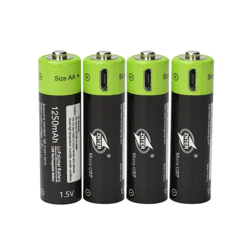 Литий полимерная аккумуляторная батарея ZNTER 1 5 В AA 1250 мА · ч Зарядка micro usb