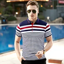 Мужская рубашка-поло лето мужская деловая Повседневная дышащая Хлопковая полосатая рубашка-поло с коротким рукавом из чистого хлопка рабочая одежда поло