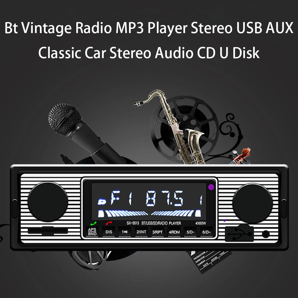 Bt винтажный радиоприемник mp3 плеер стерео USB AUX Классическая автомобильная