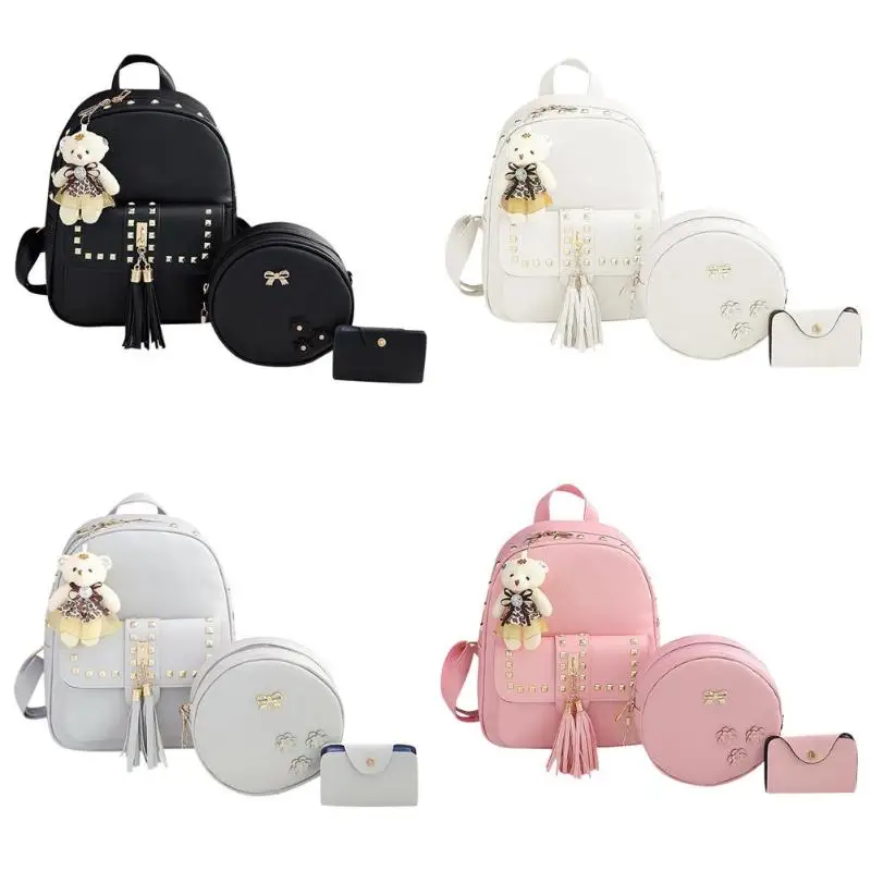 

3pcs/Set Women Rivet Tassel Backpack Shoulder Crossbody Bag Small Card Bag mini backpacks for girls mochila feminina sac a dos