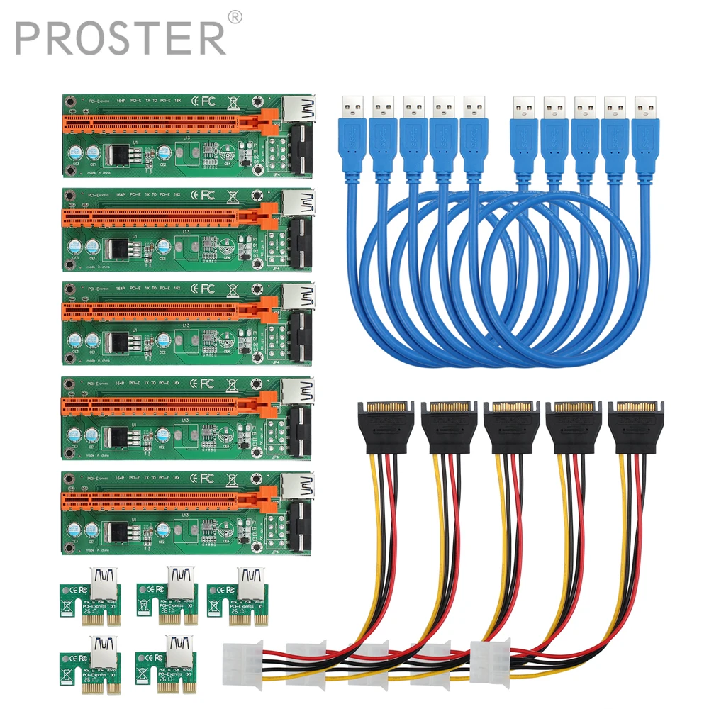 PROSTER для 2 шт. USB 3 0 PCI-E 1X-16X удлинитель Riser Card адаптер кабель питания ETH BTC Mining 16x карта