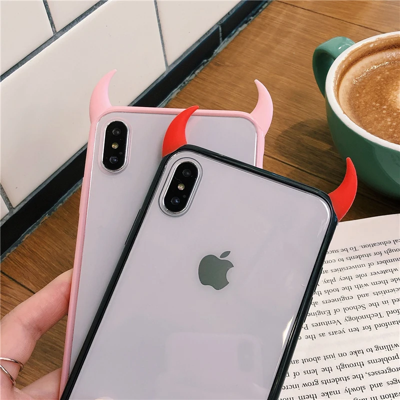 Милый персональный чехол для телефона с рогом дьявола для iPhone 11 Pro Max XR XS Max 7 8 6S Plus чехол мягкий акриловый прозрачный чехол для телефона