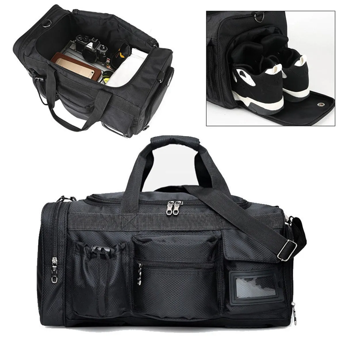 Черный для мужчин женщин чемодан путешествия вещевой сумки Training Gym Bag холст